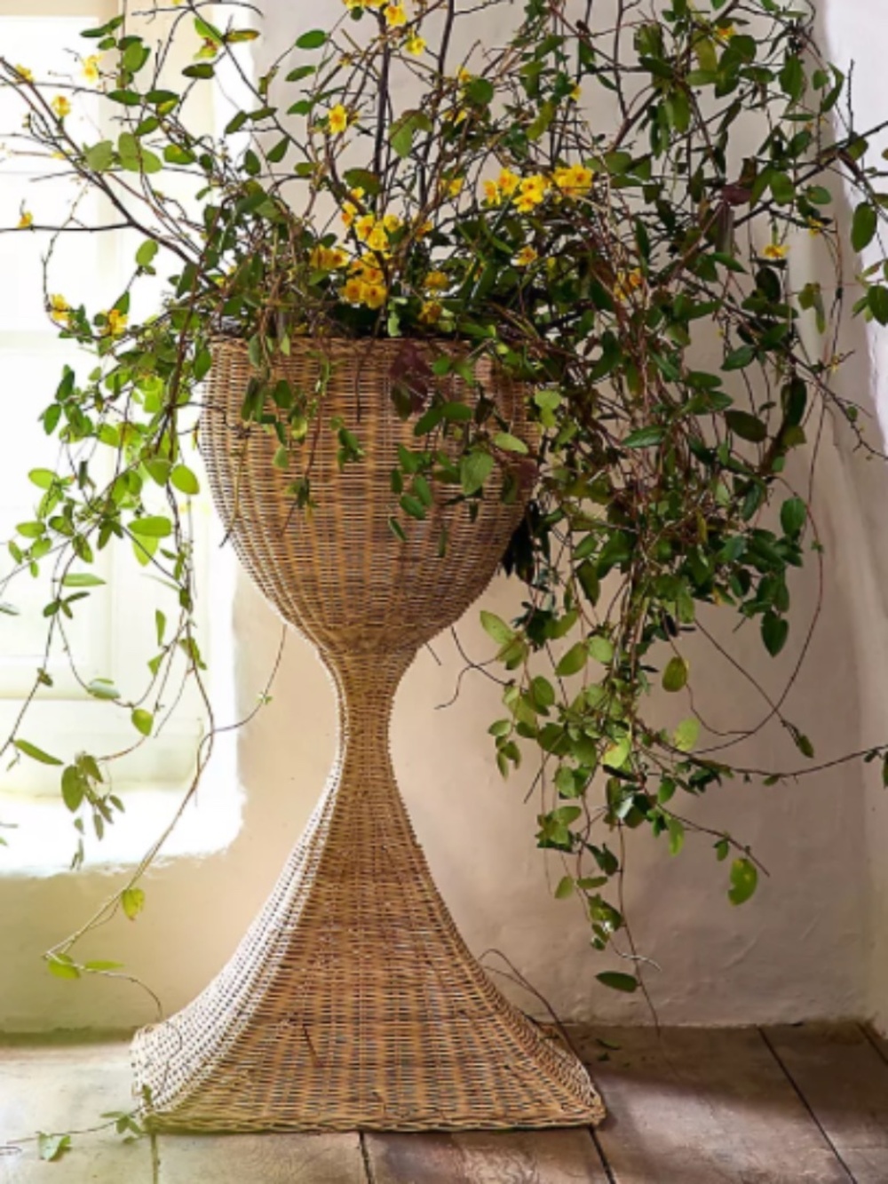 Anthropologie Rattan Standing Urn Planter